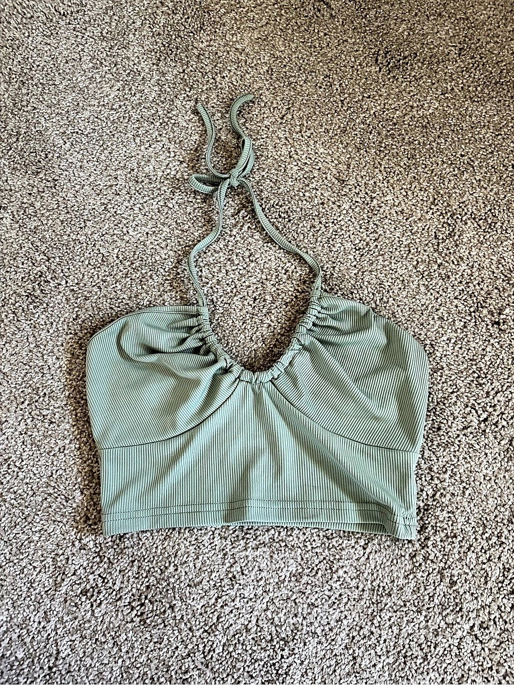 Green Crop Halter Top